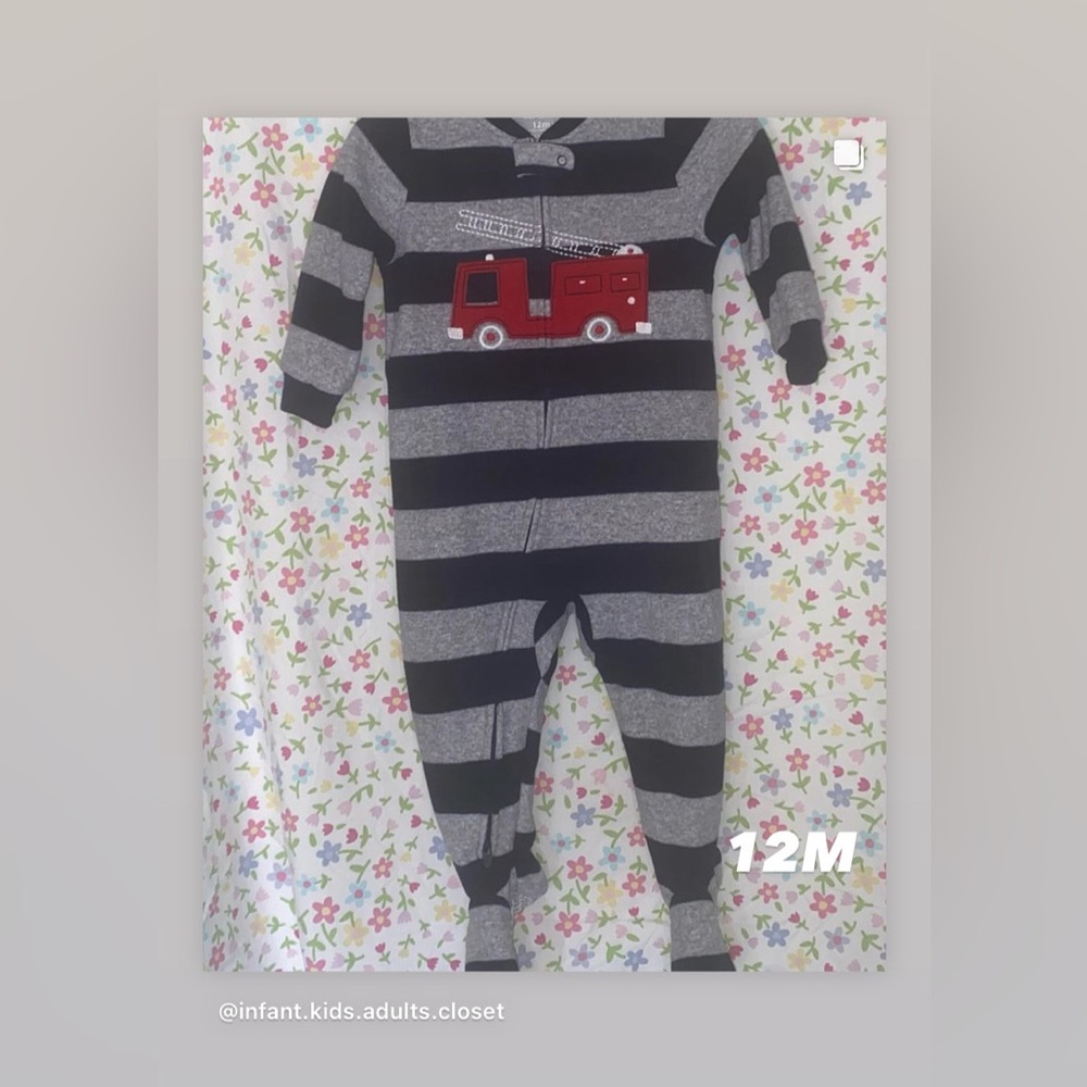 Carters : Gray with blue striped with fire truck sleepy footies